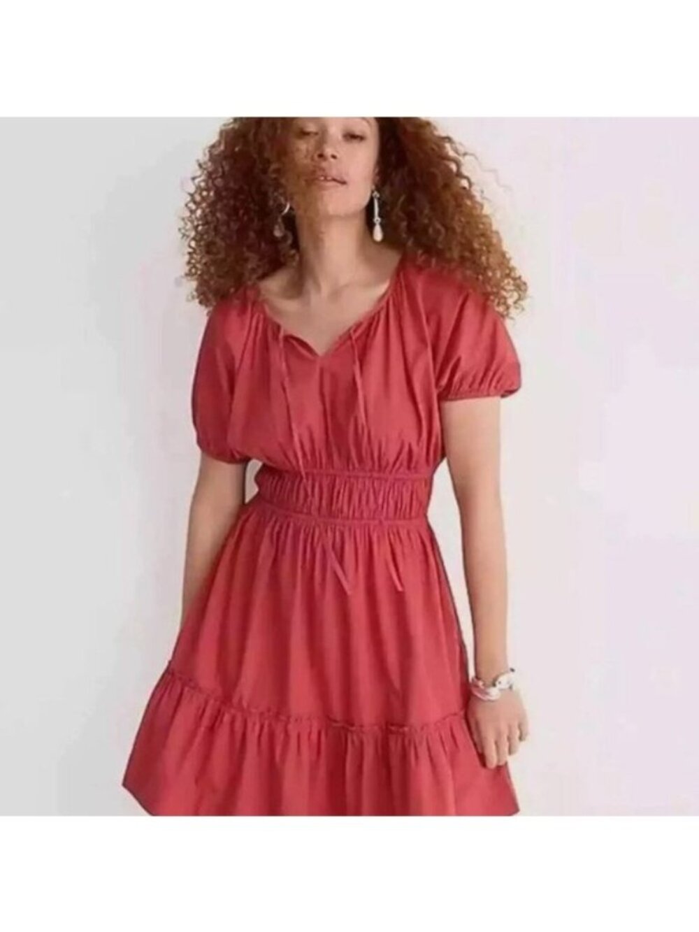 J.‎ CREW Poplin Puff Sleeve Cinched Waist Dress. Cinnamon. Size Medium